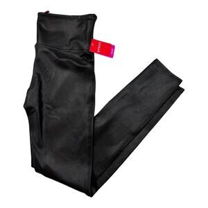 Spanx Wet Faux Leather Leggings Women's Large Black High Waist Stretchy